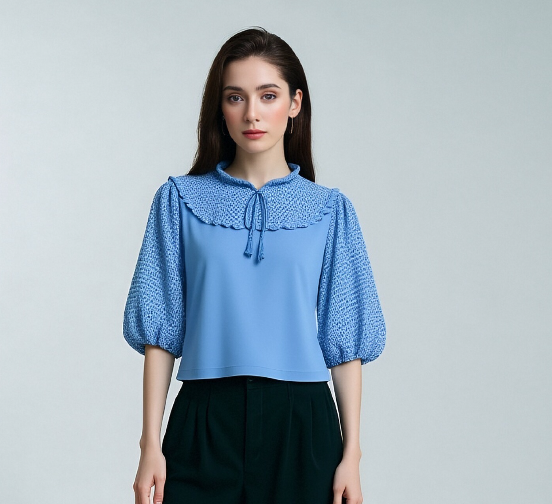 Girls' Blue Lace Blouse