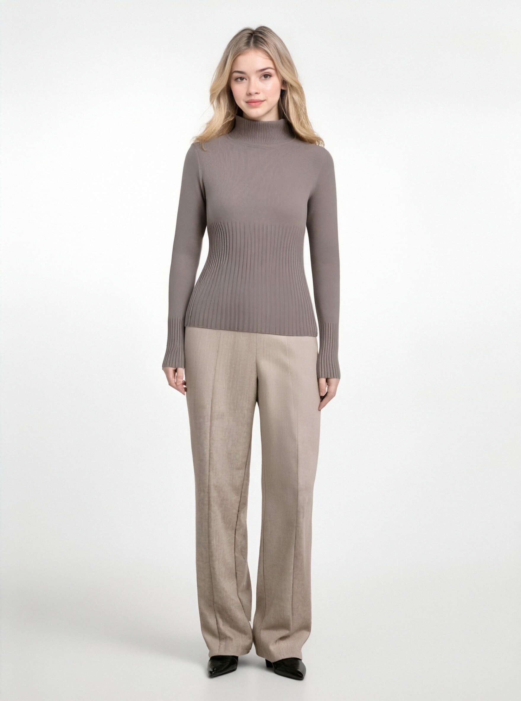 Women's high-neck ribbed sweater