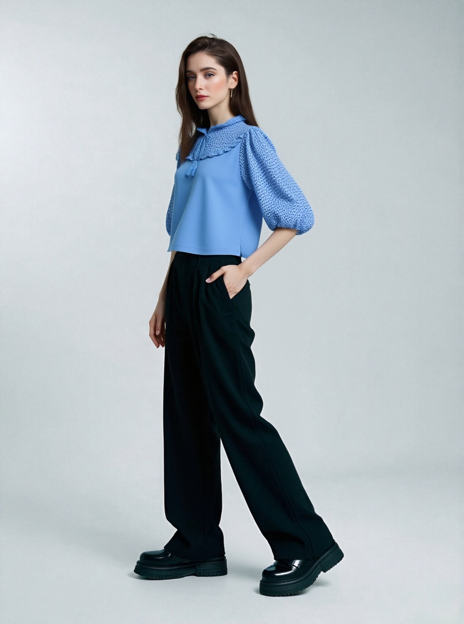 Girls' Blue Lace Blouse