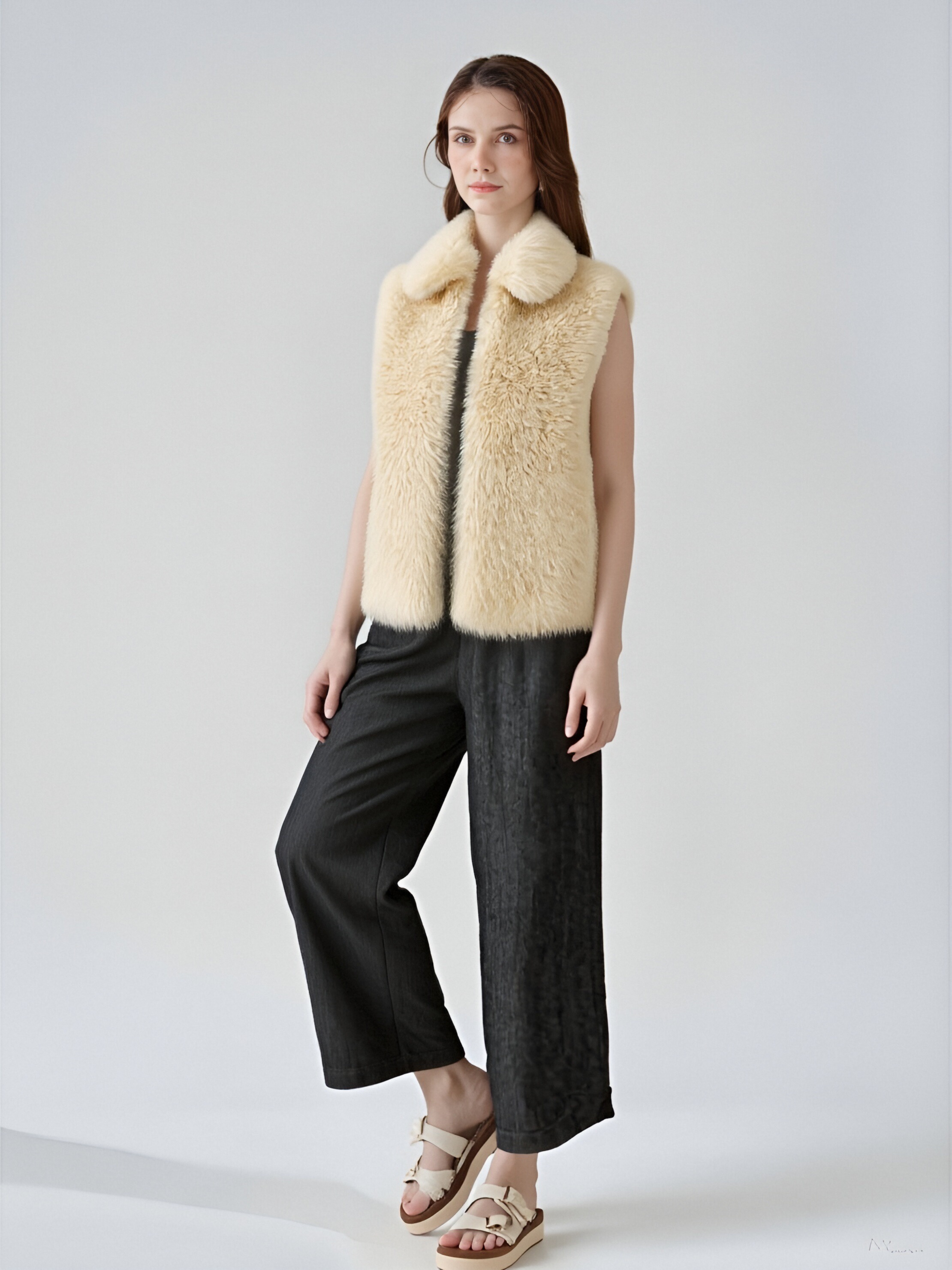 Beige faux fur vest