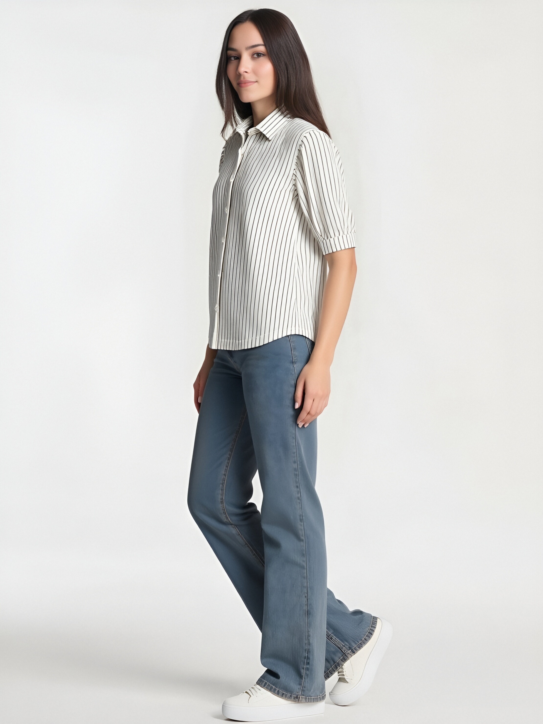 White Striped Button-Up Shirt