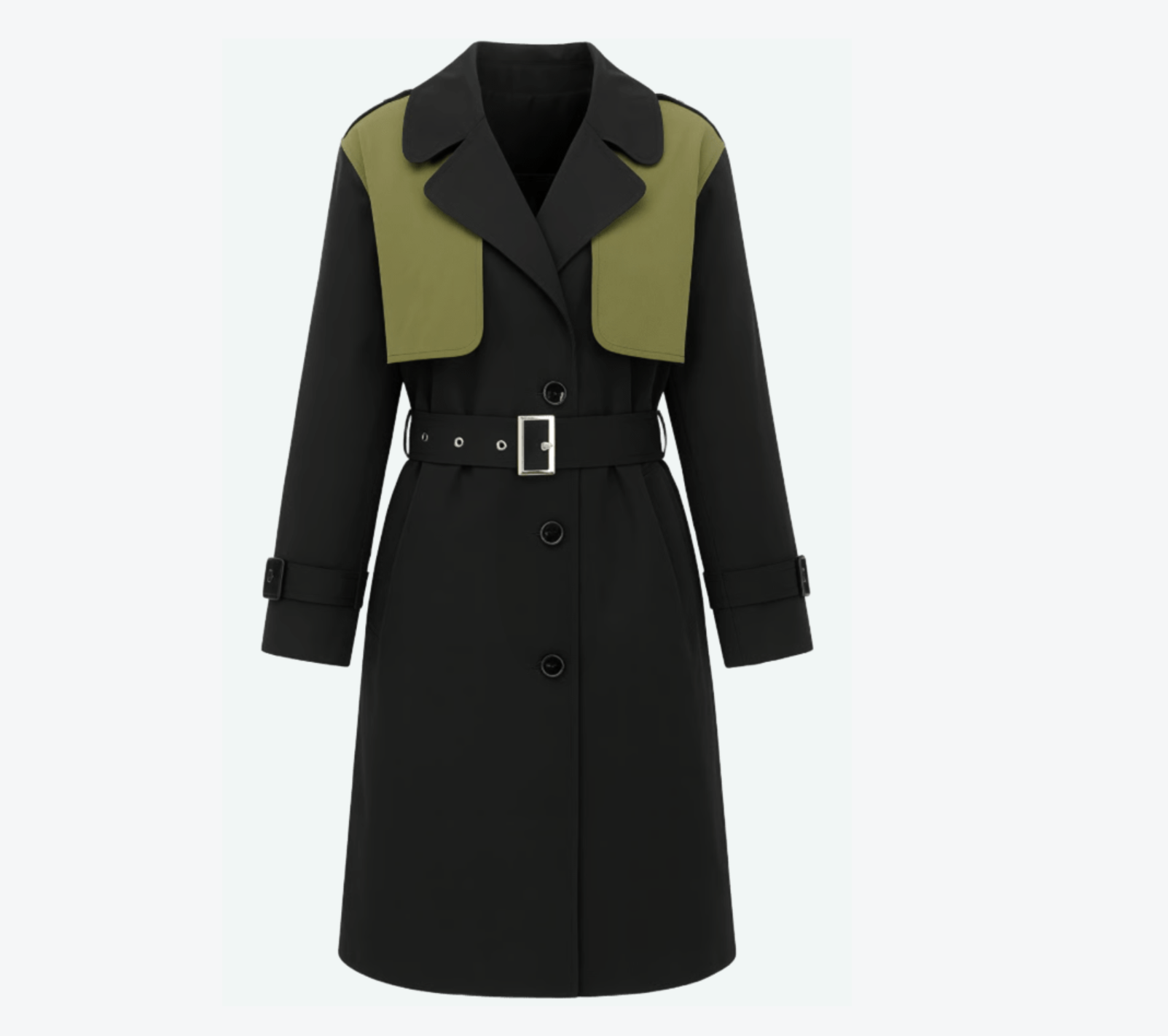 Black Trench Coat with Contrast Panels