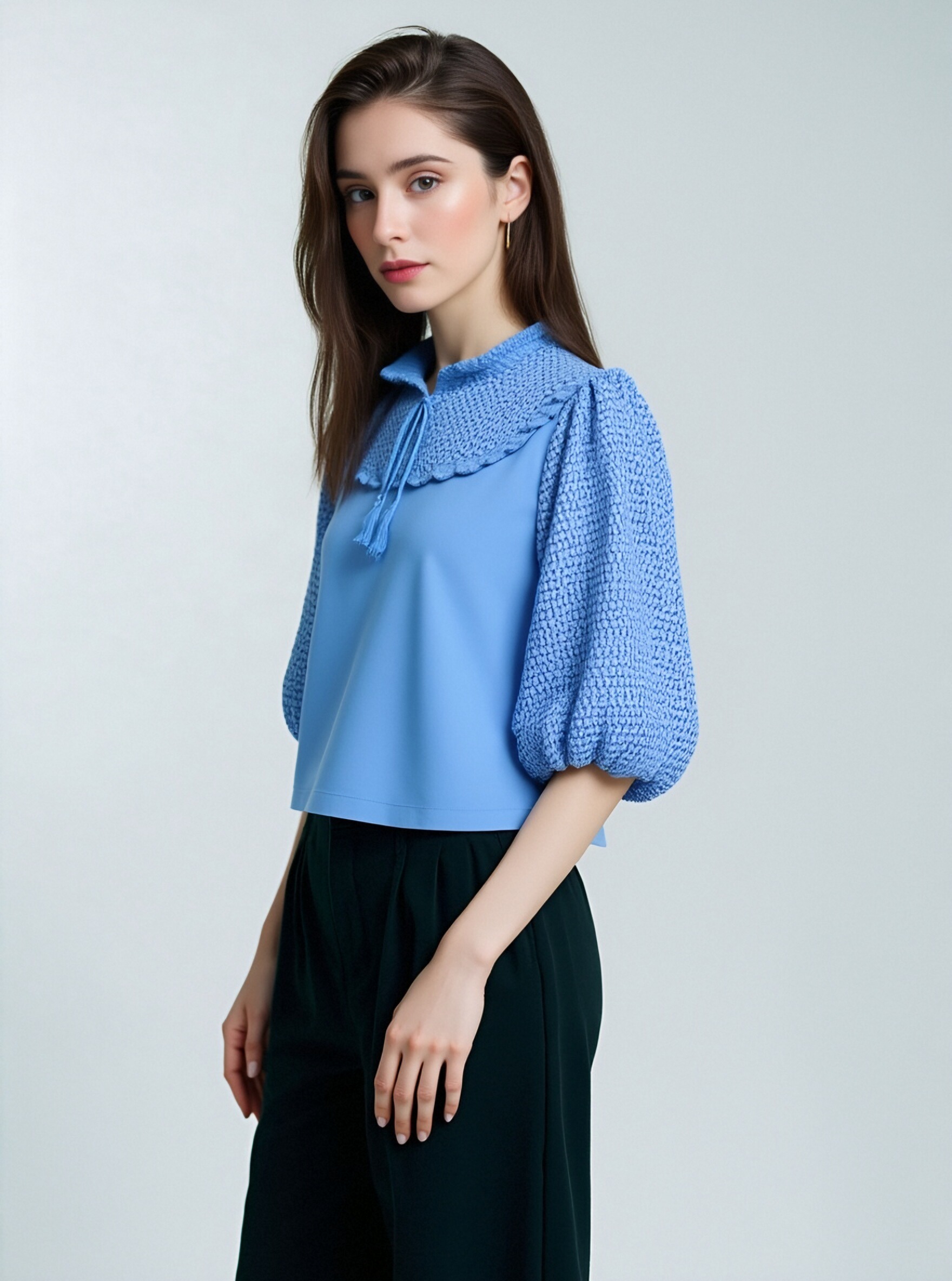 Blue Puff Sleeve Blouse