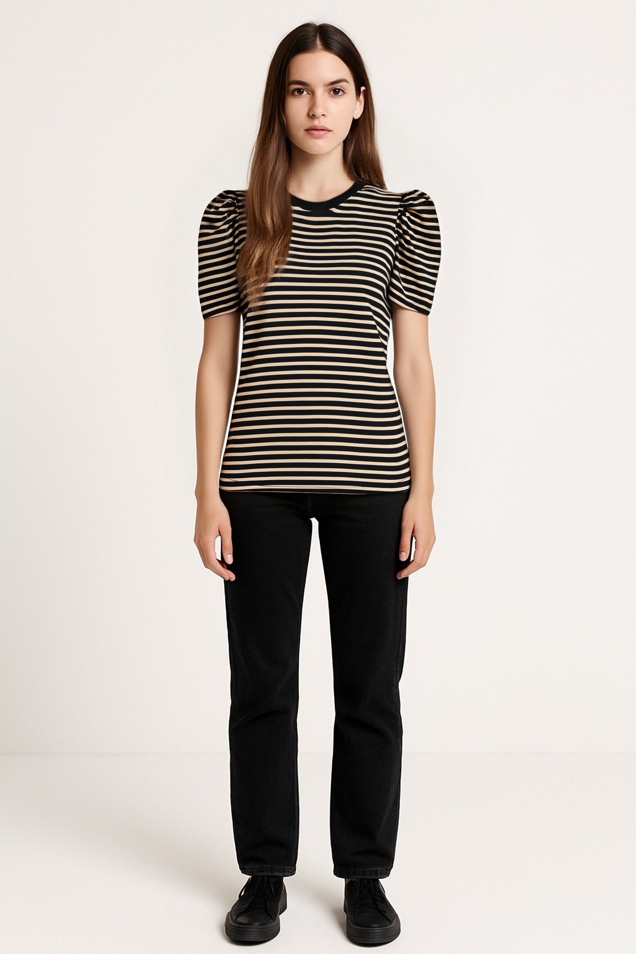 Striped Puff Sleeve T-Shirt