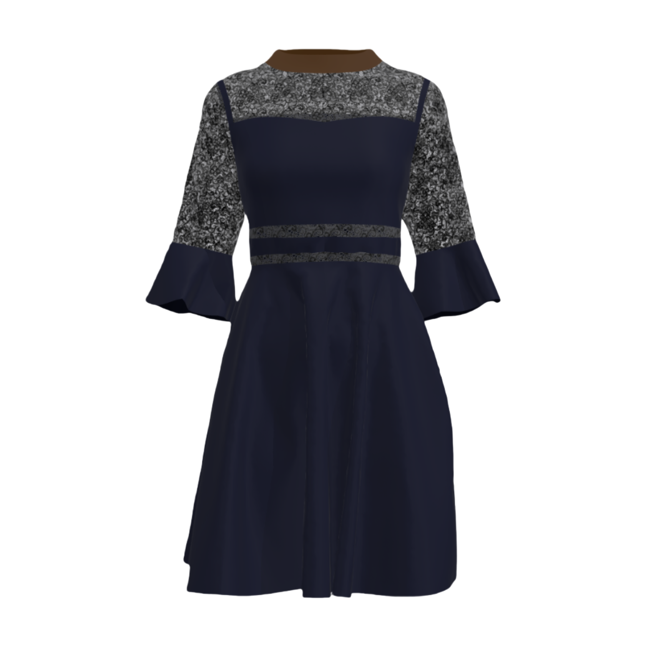 Lace Trim  Flared Dress