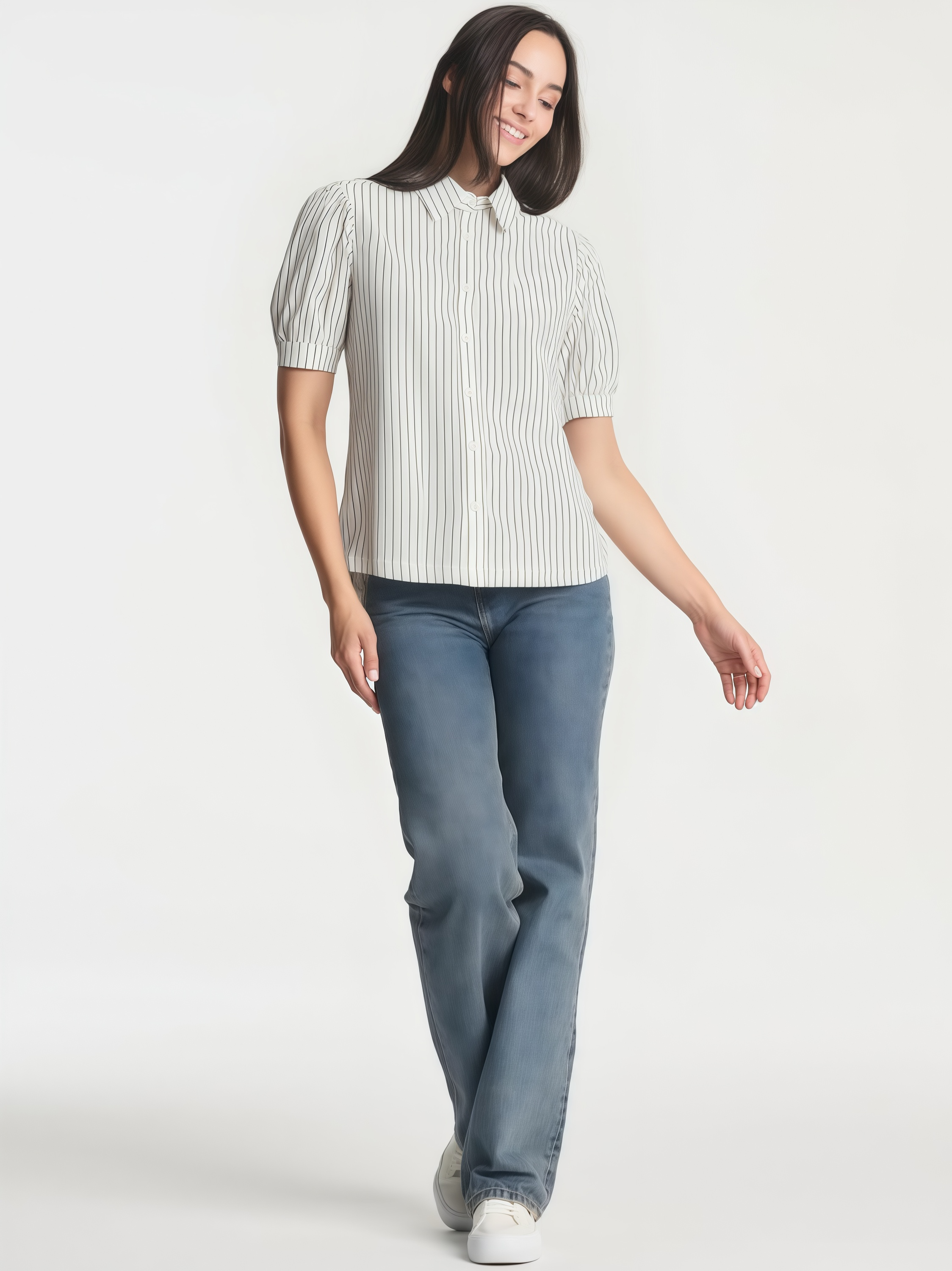 White Striped Button-Up Shirt