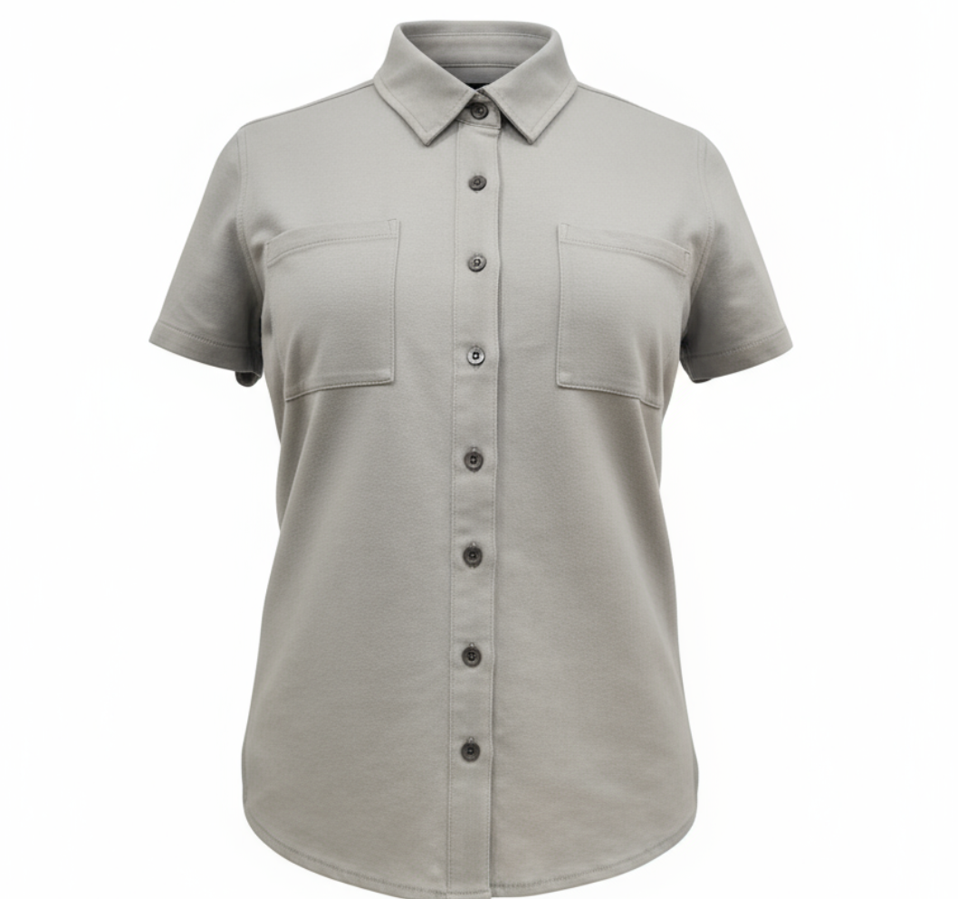 Classic Short Sleeve Button-Up Blouse