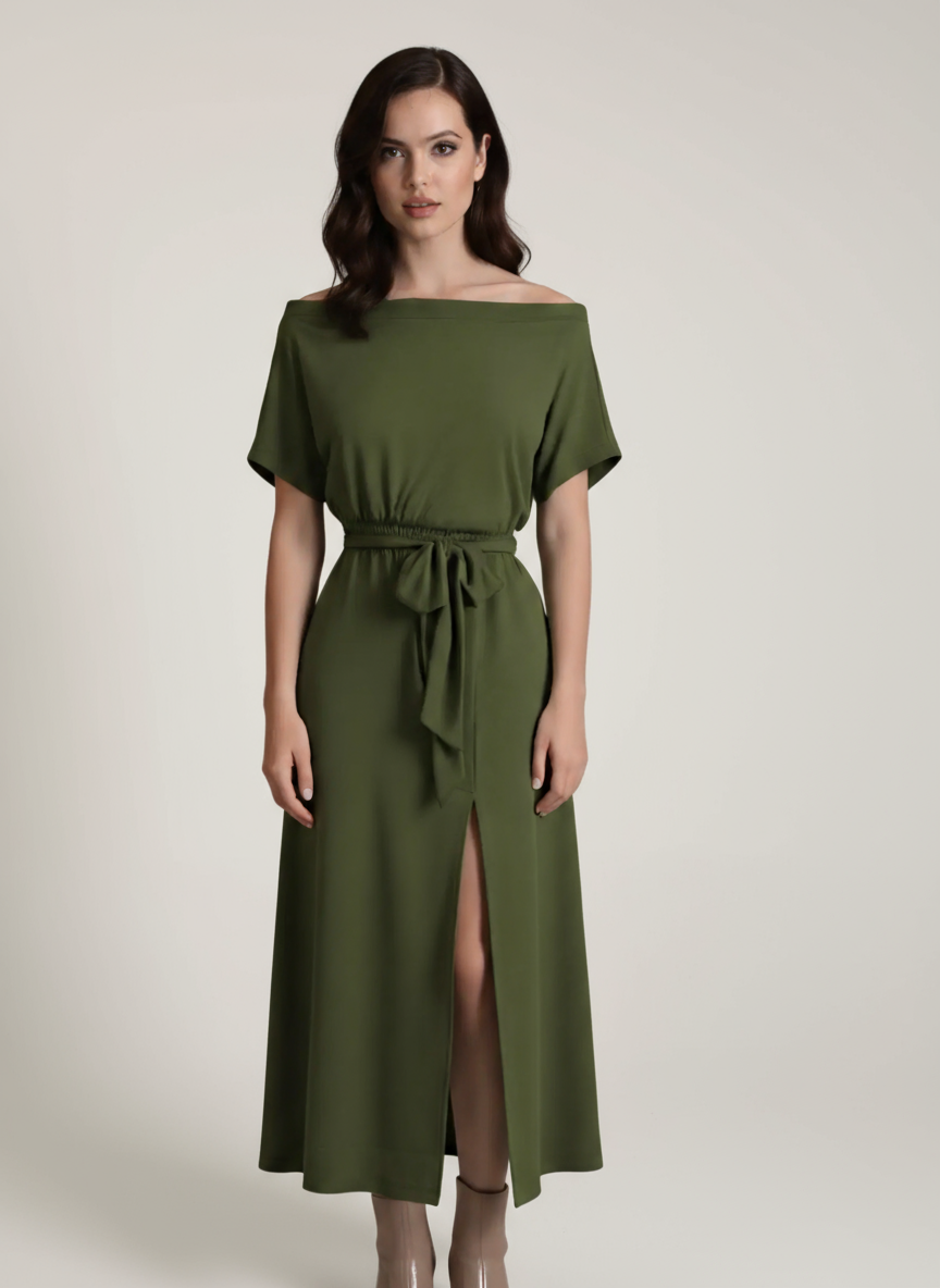 Off-Shoulder Olive Green Dress