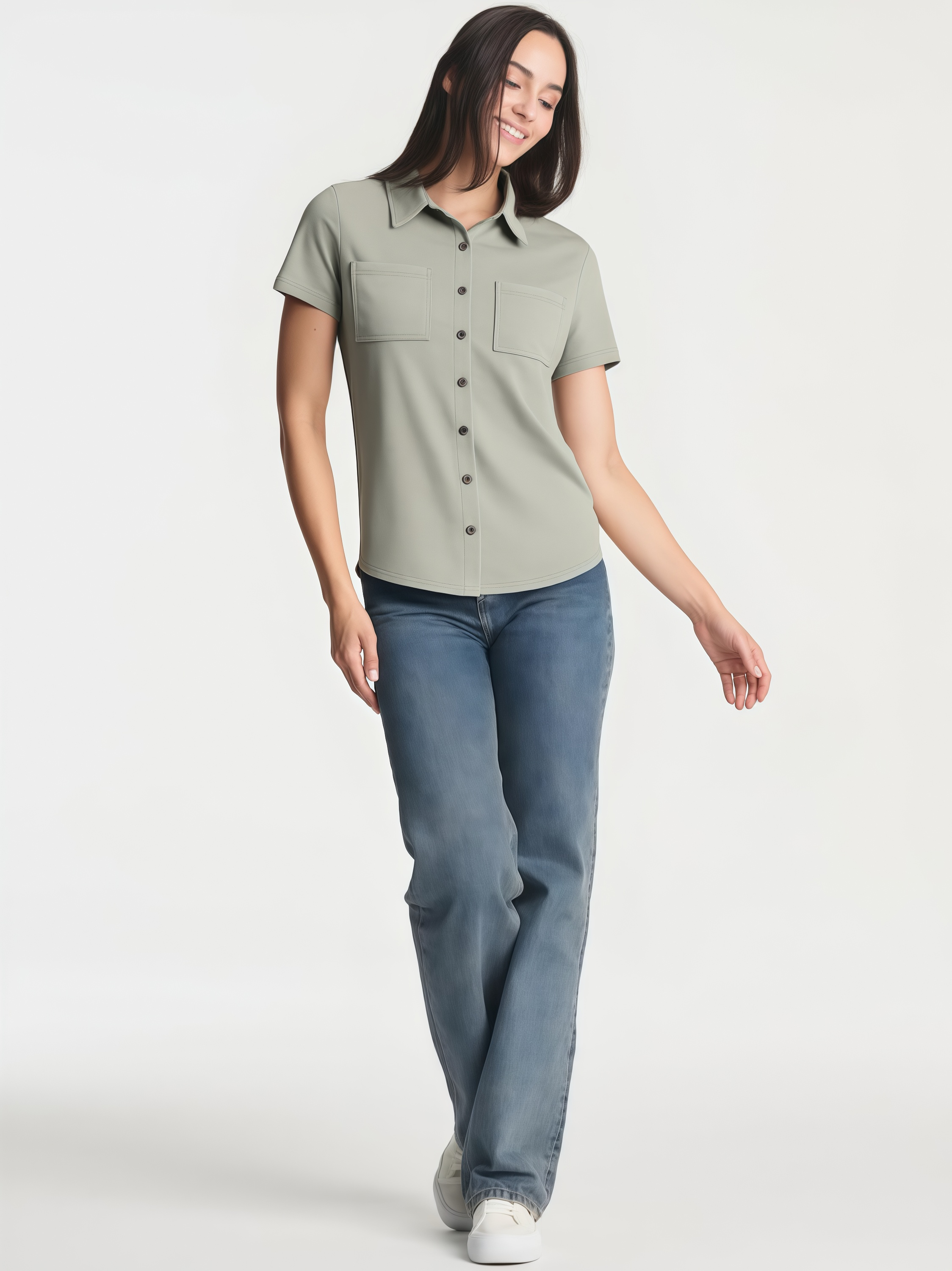 Classic Short Sleeve Button-Up Blouse
