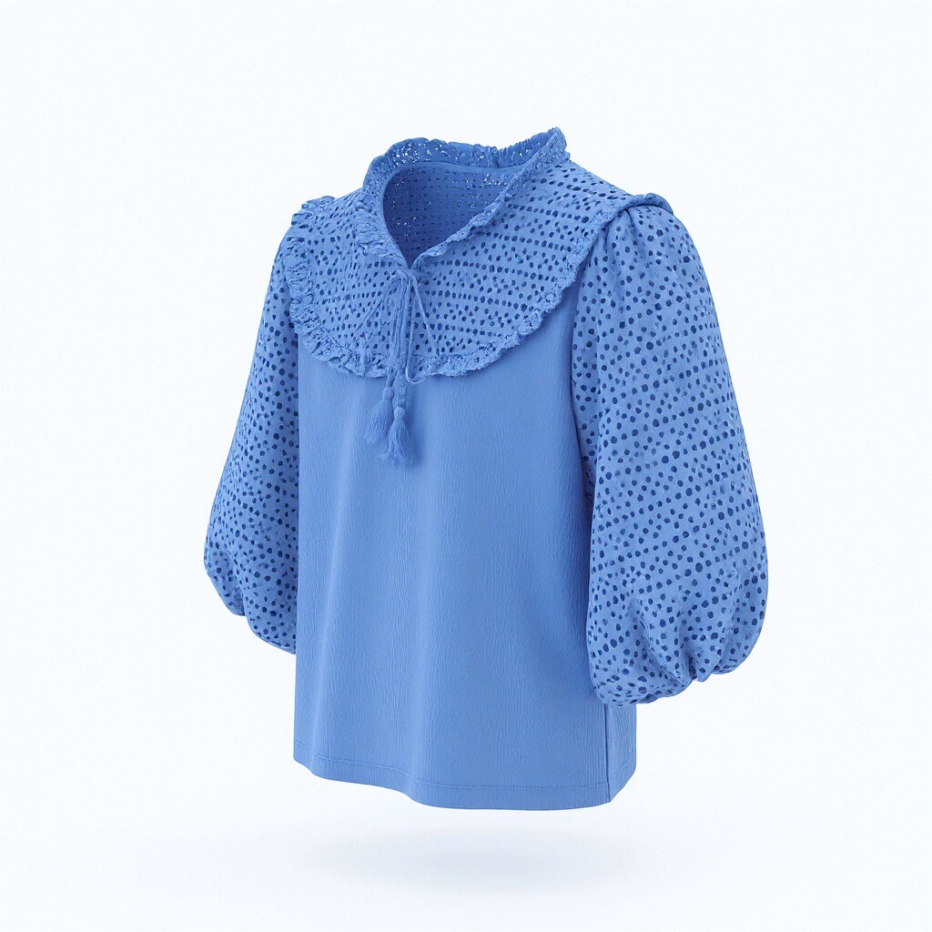 Blue Puff Sleeve Blouse