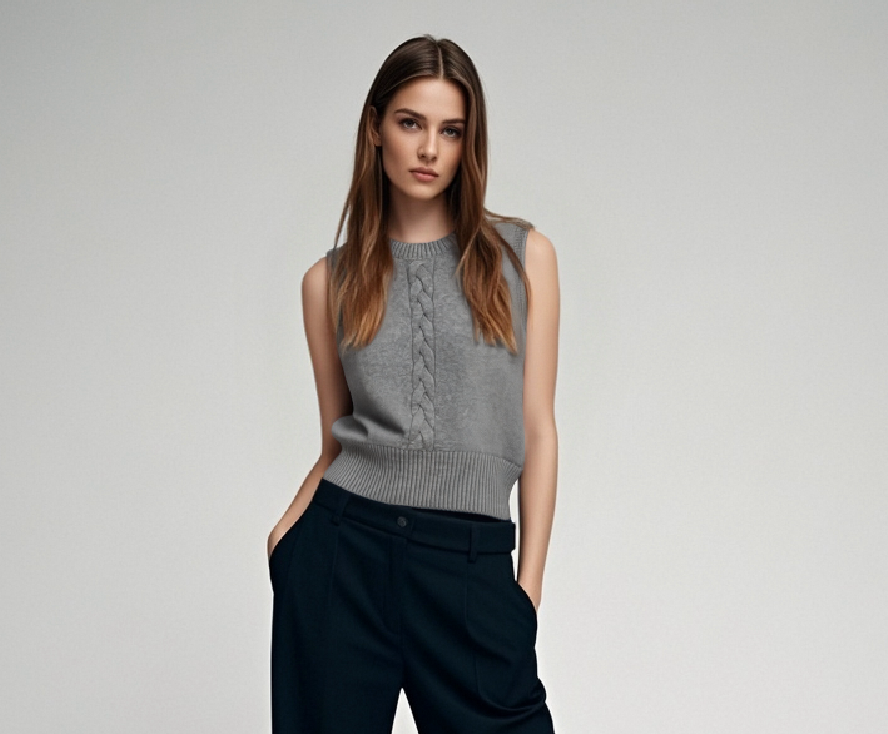 Gray Knit Sleeveless Sweater Vest