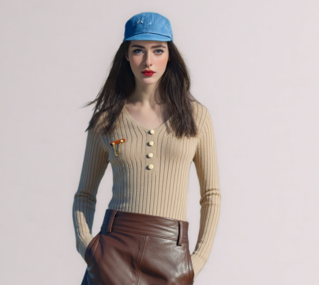 Beige Ribbed Knit Sweater