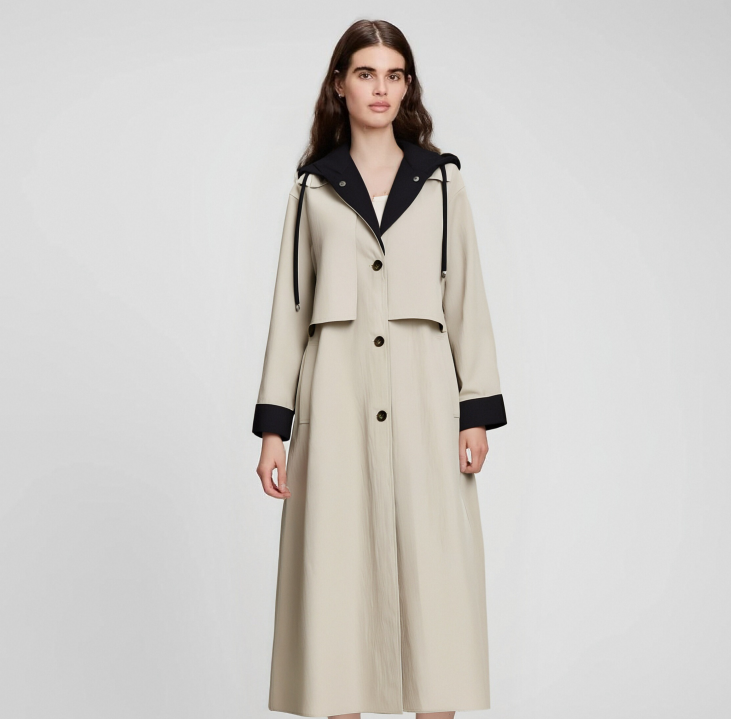 Beige Long Hooded Trench Coat