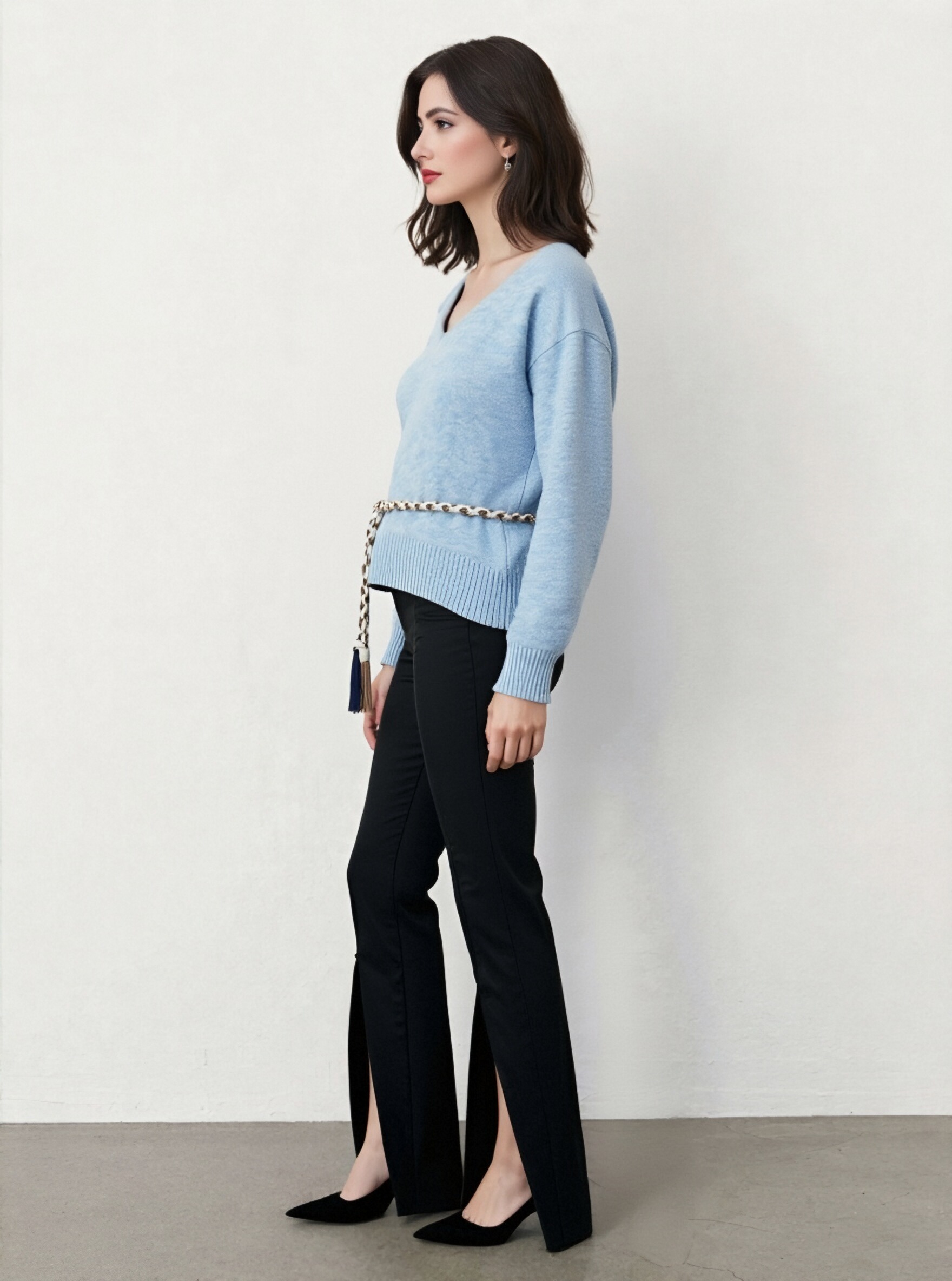 Light Blue V-Neck Knit Sweater