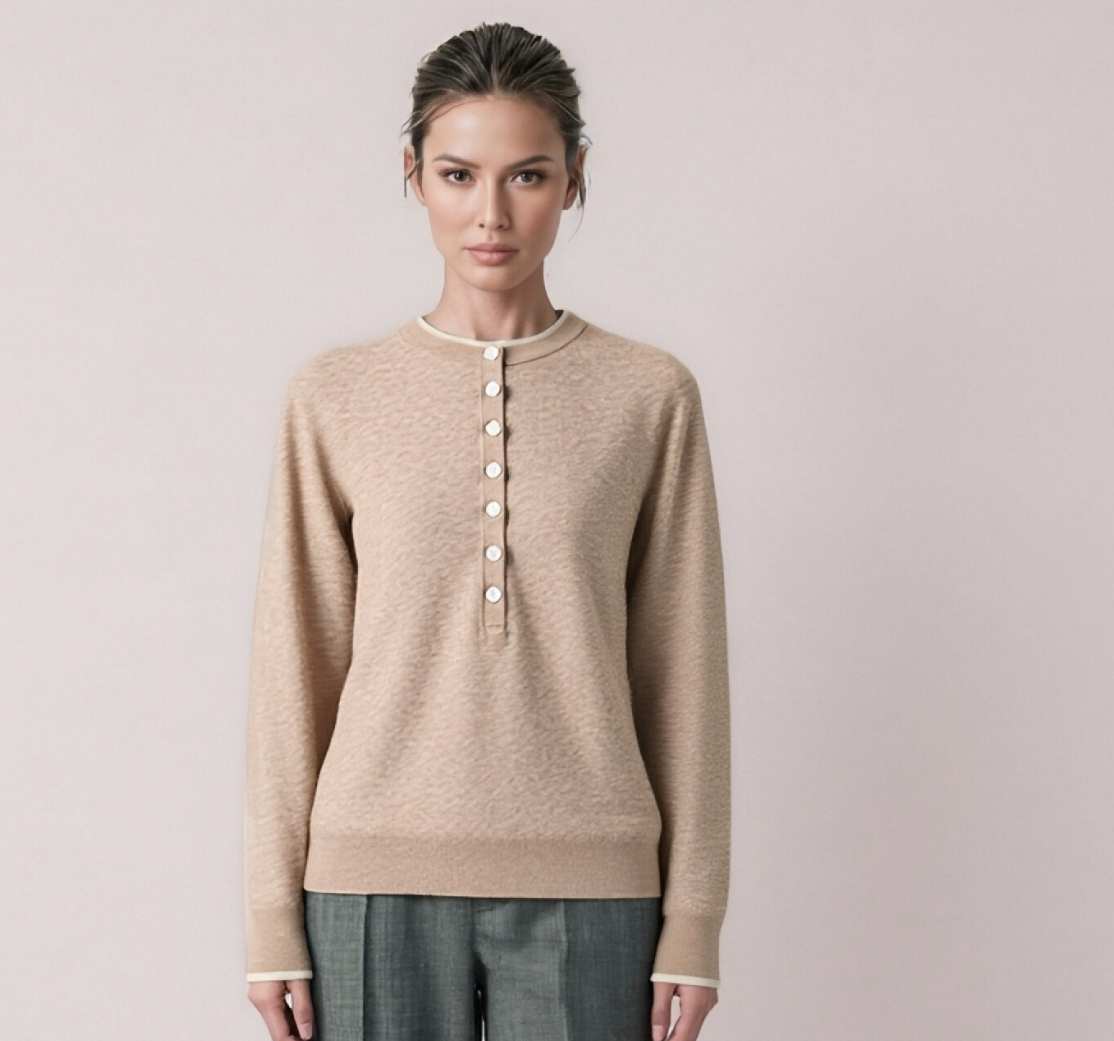 Beige Ribbed Knit Sweater