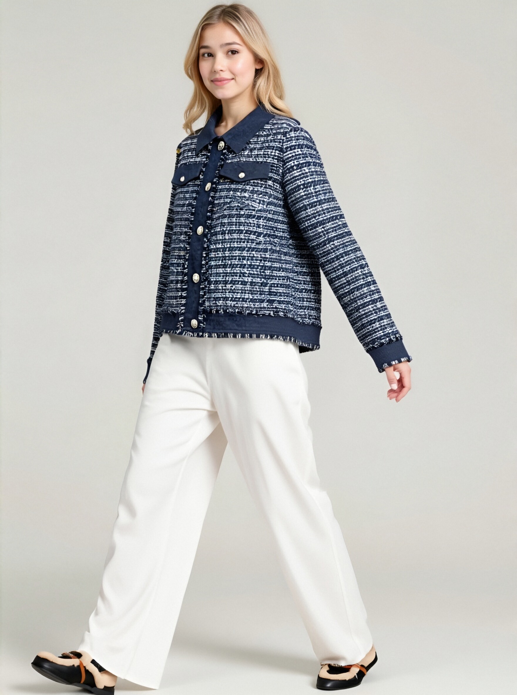 Navy Blue Tweed Jacket