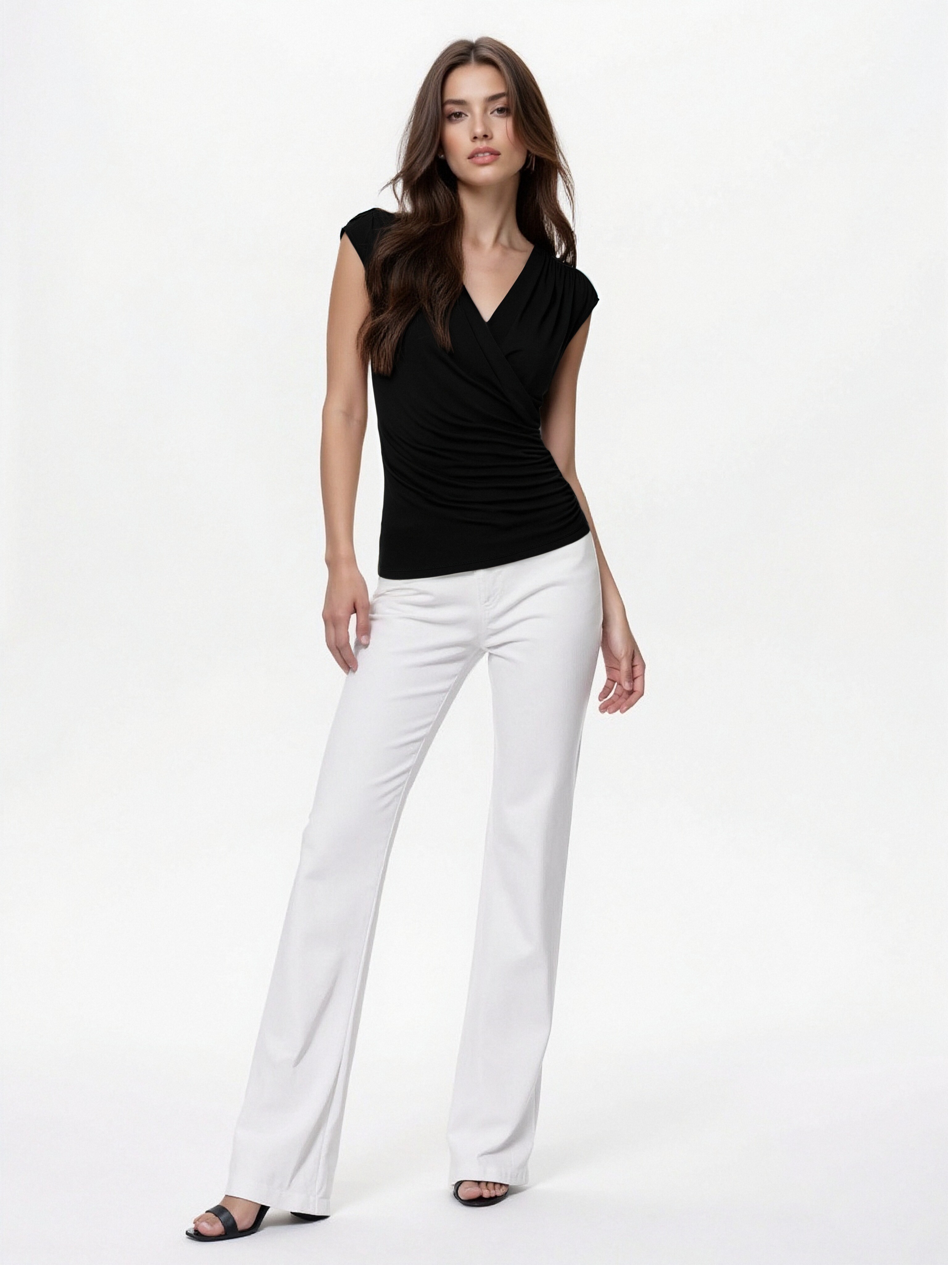 Women's Black V-Neck Wrap Top