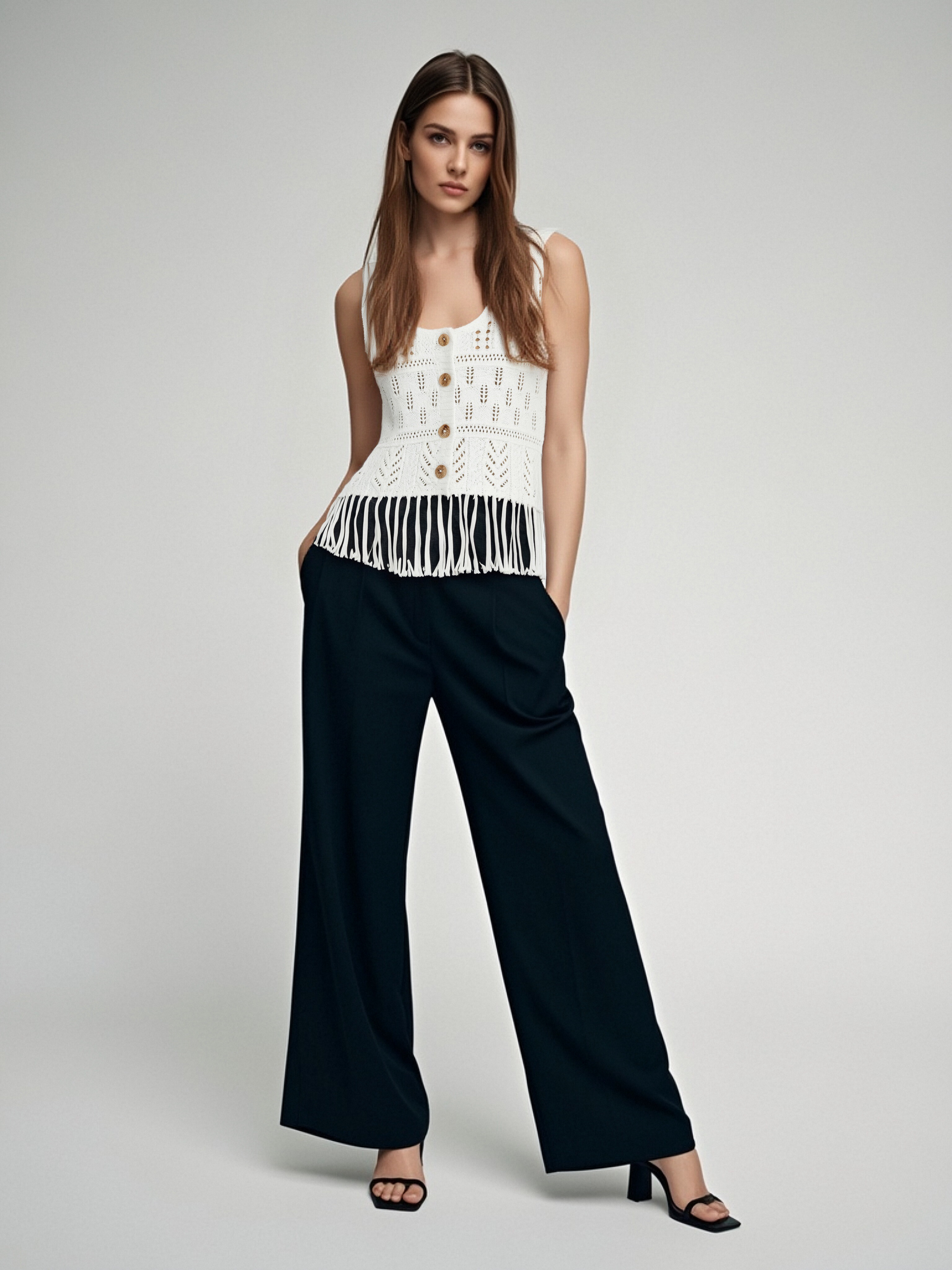 Crochet Knit Fringe Vest