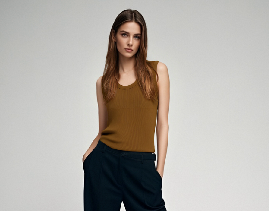 Brown Ribbed Sleeveless Top