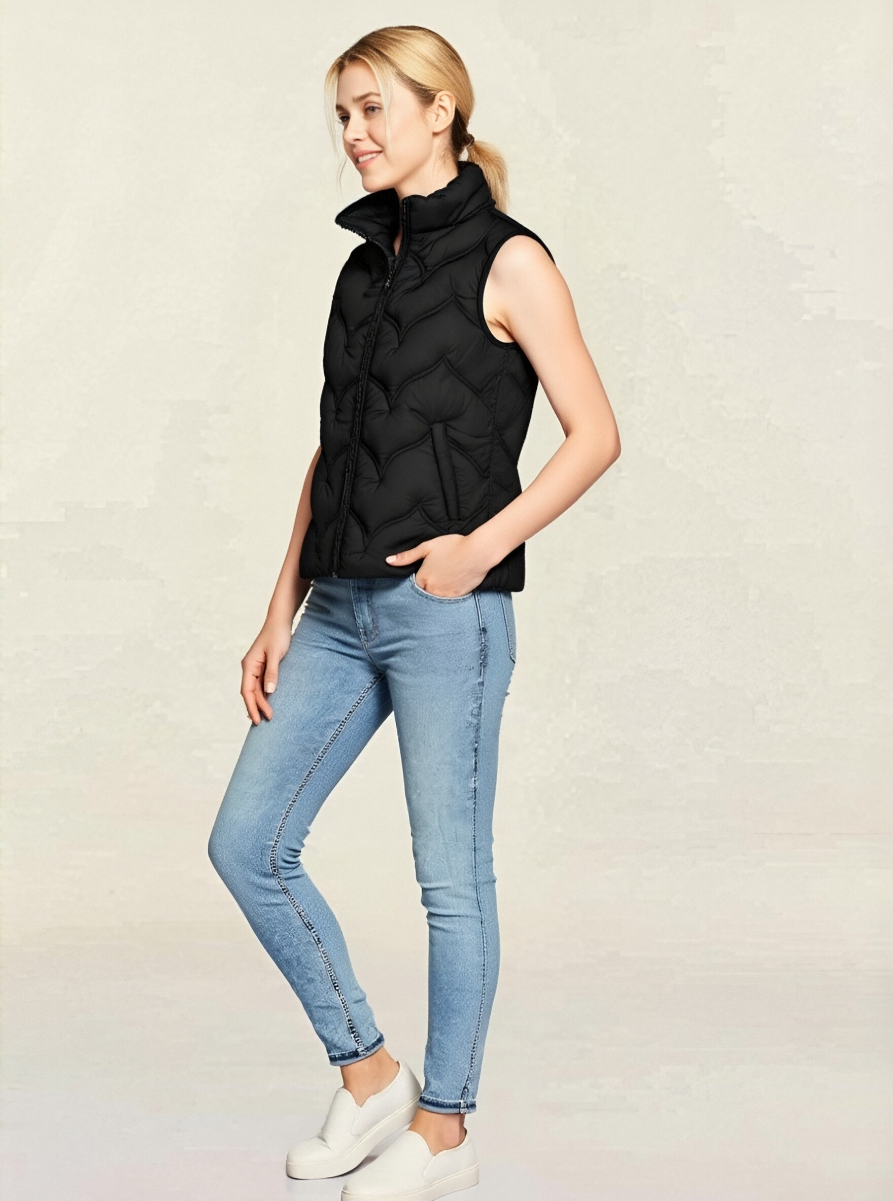 Black Quilted Sleeveless Vest