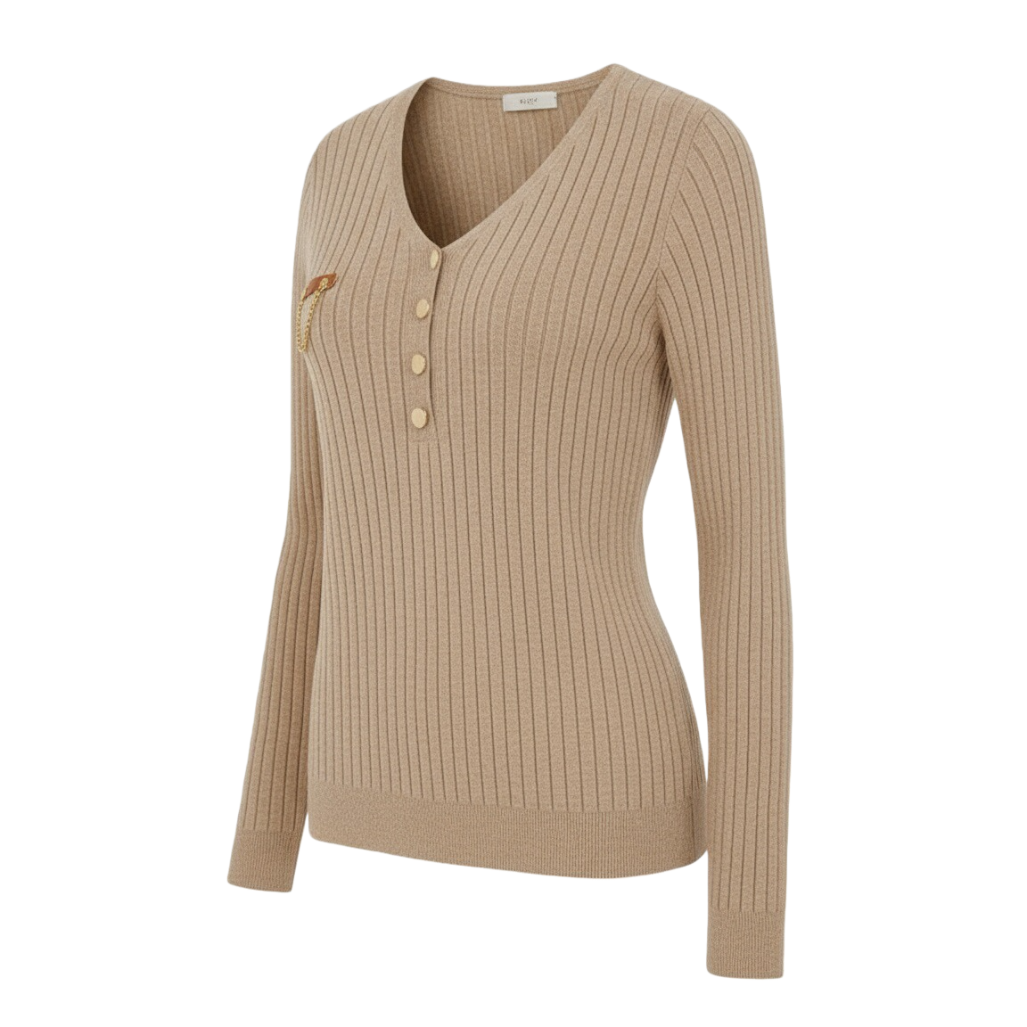 Beige Ribbed Knit Sweater