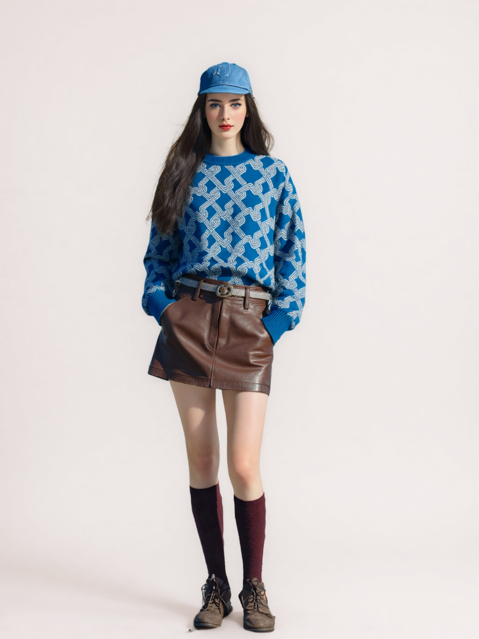 Blue Patterned Knit Sweater