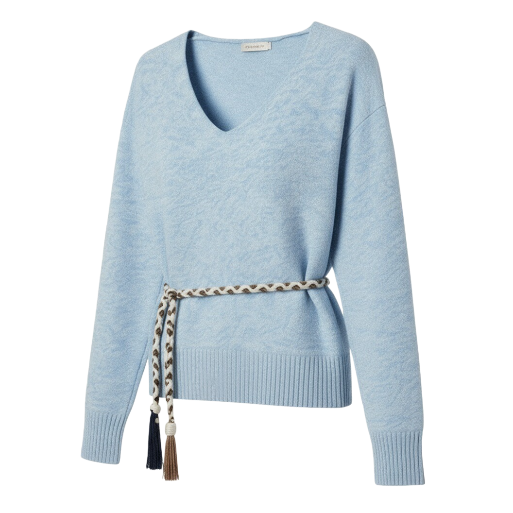 Light Blue V-Neck Knit Sweater