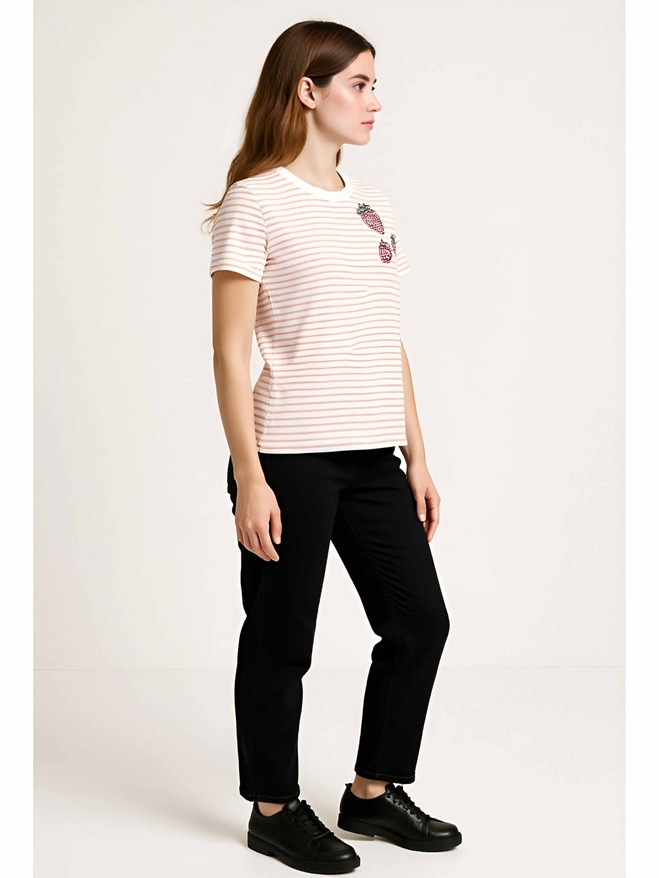 Pink Striped Kids T-Shirt with Strawberry Patches