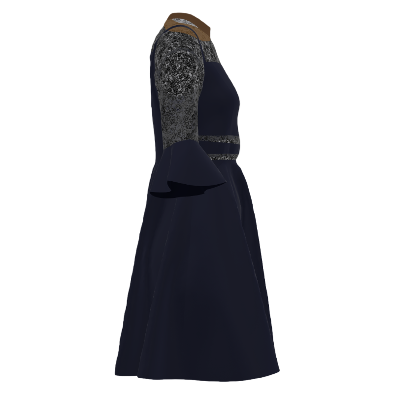 Lace Trim  Flared Dress