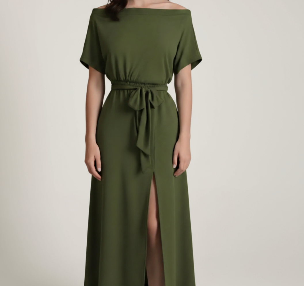 Off-Shoulder Olive Green Dress