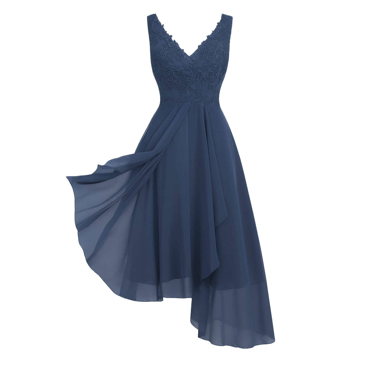 Elegant Navy Blue Lace Midi Dress