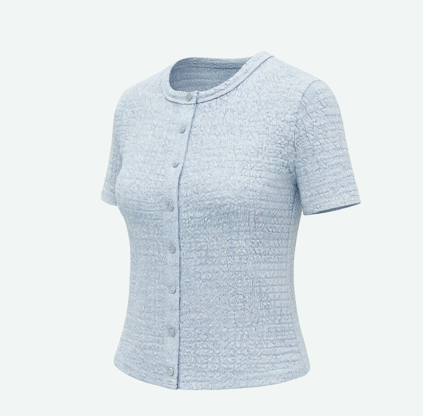 Textured light blue short-sleeve blouse