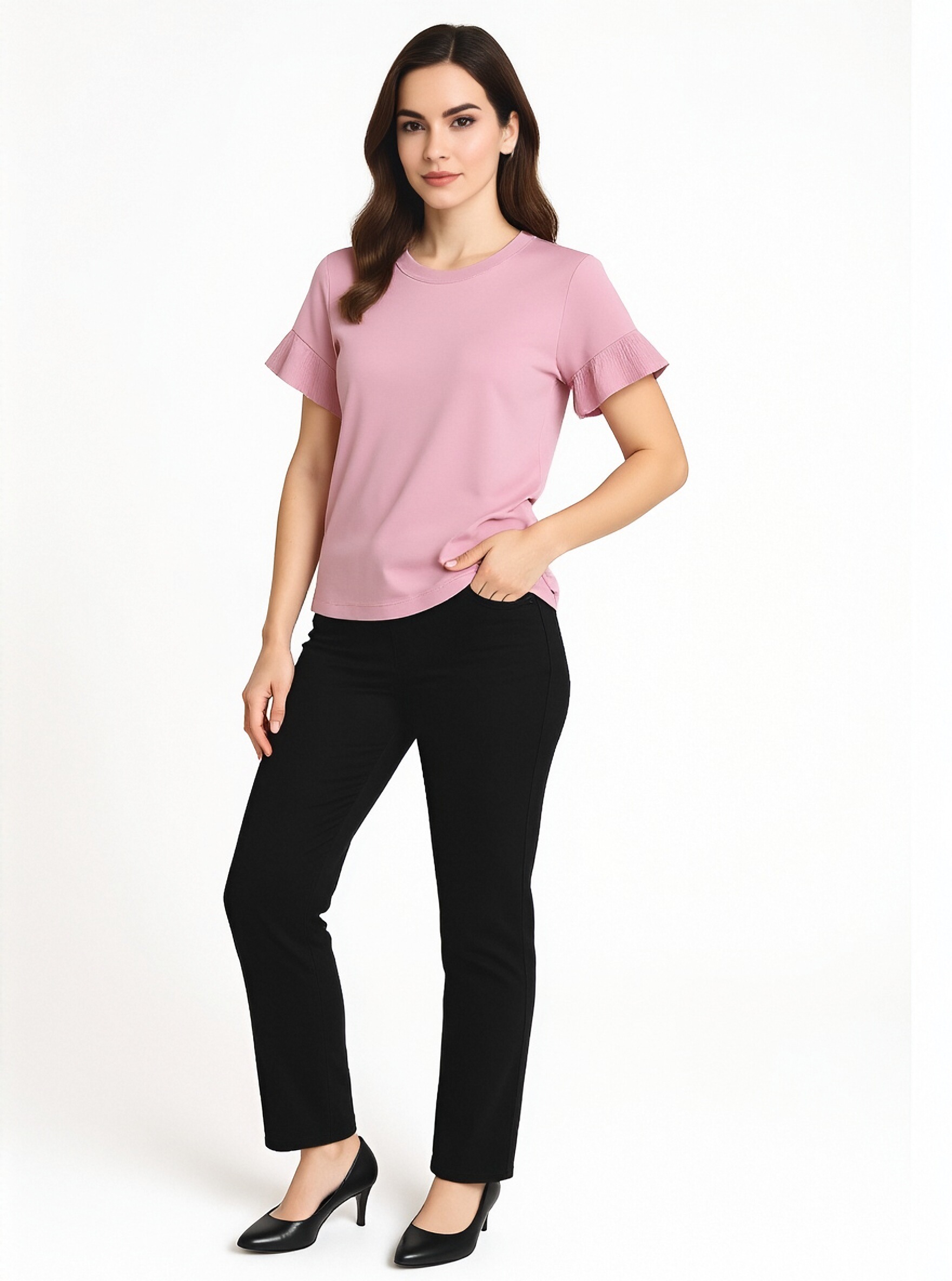 Pink Ruffle Sleeve T-Shirt