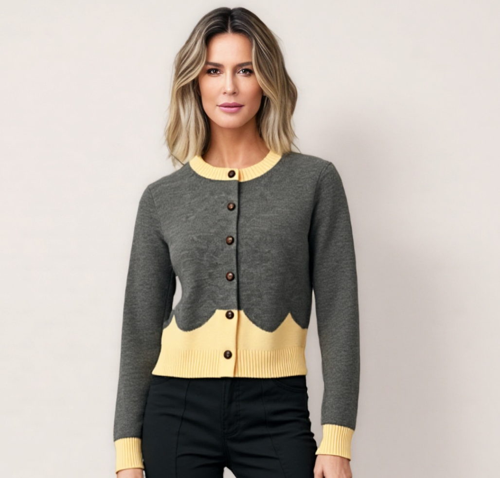 Gray and Yellow Button-Up Cardigan
