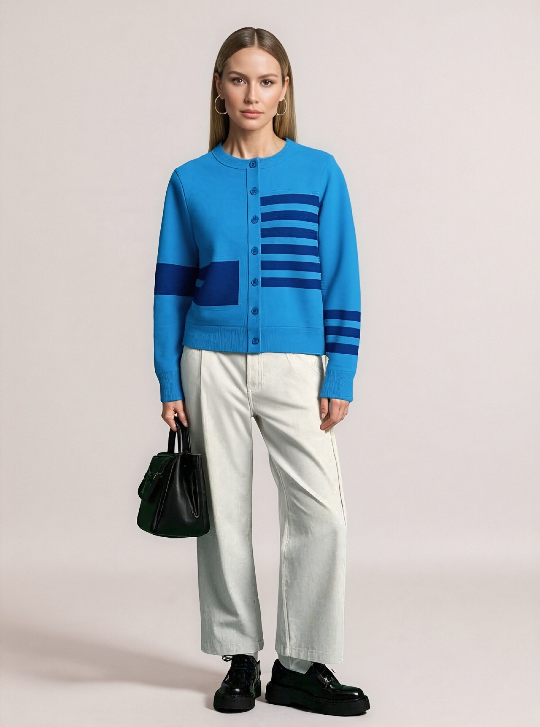 Blue Geometric Pattern Cardigan