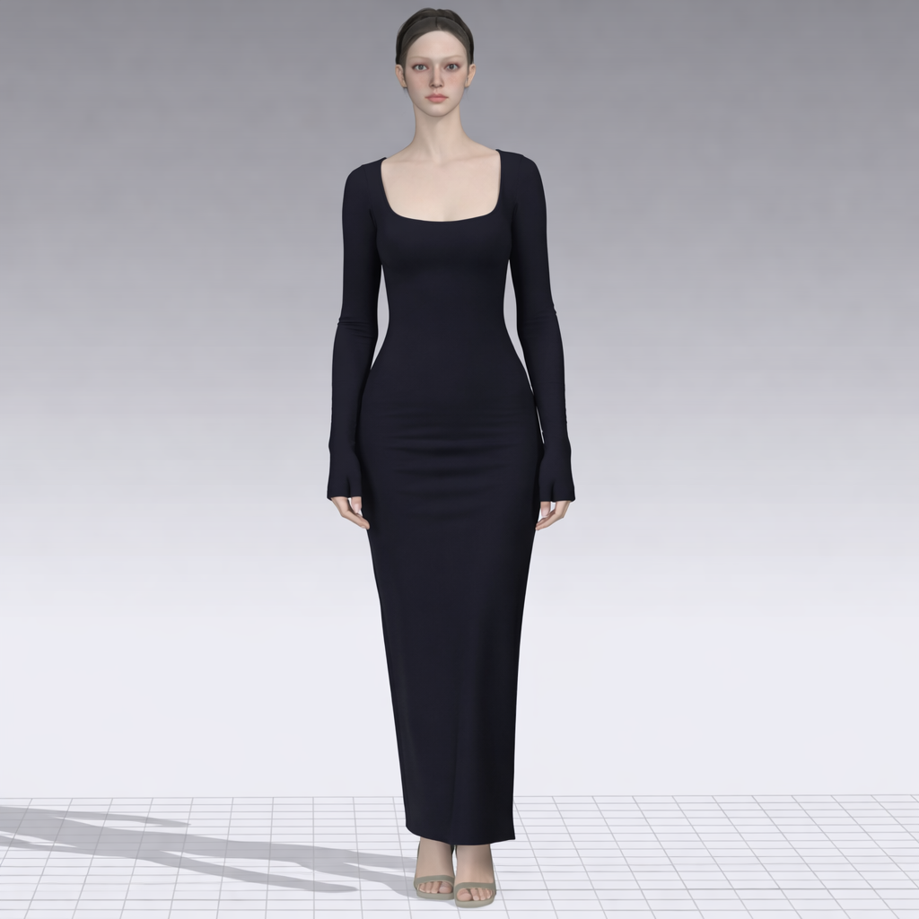 Black Long Sleeve Bodycon Maxi Dress