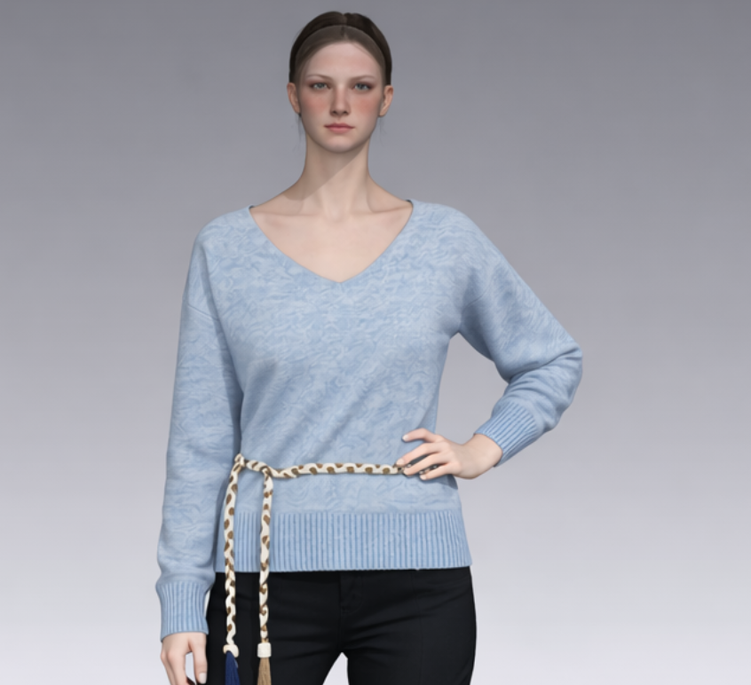Light Blue V-Neck Knit Sweater