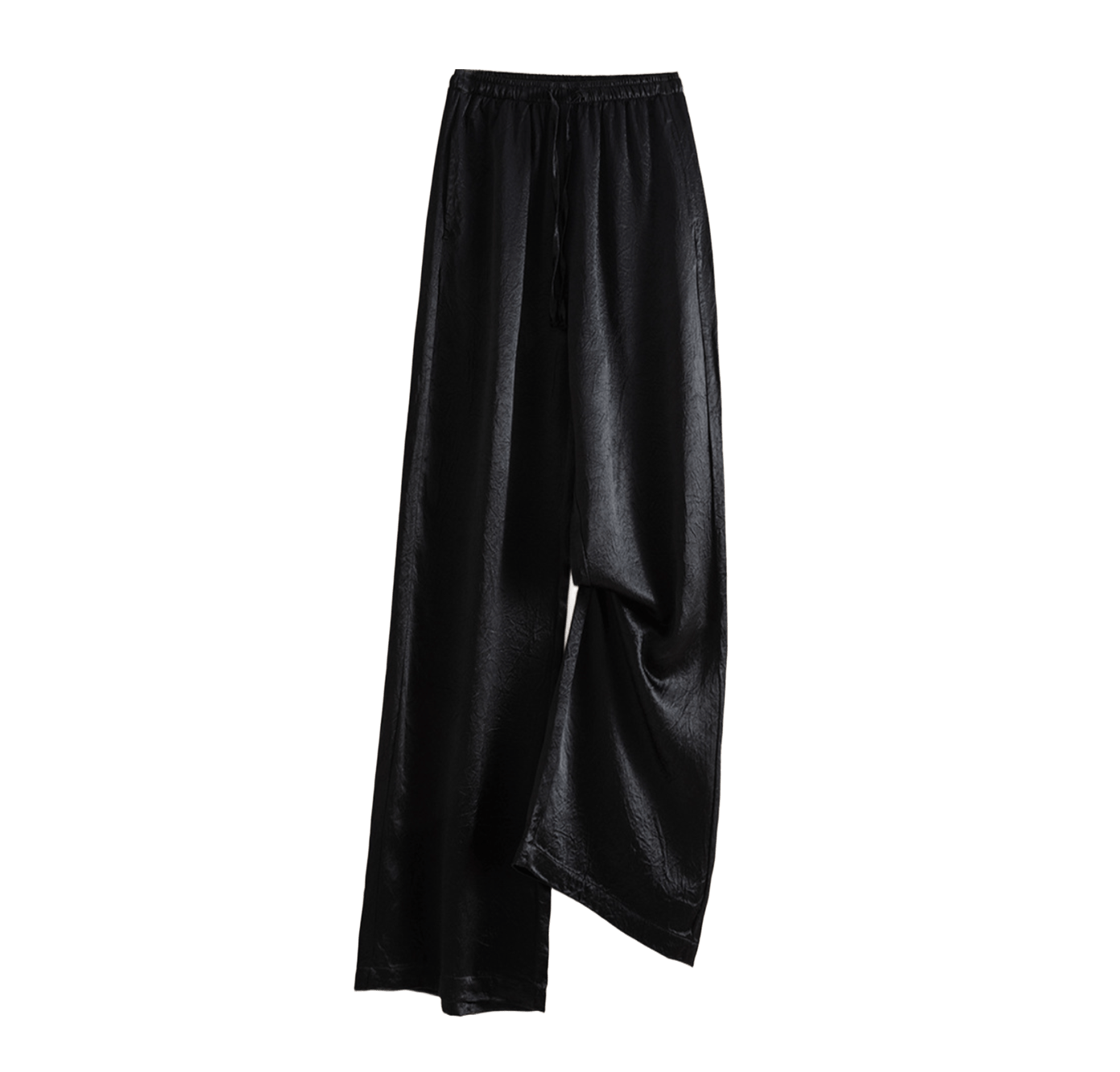 Black Satin Wide-Leg Pants