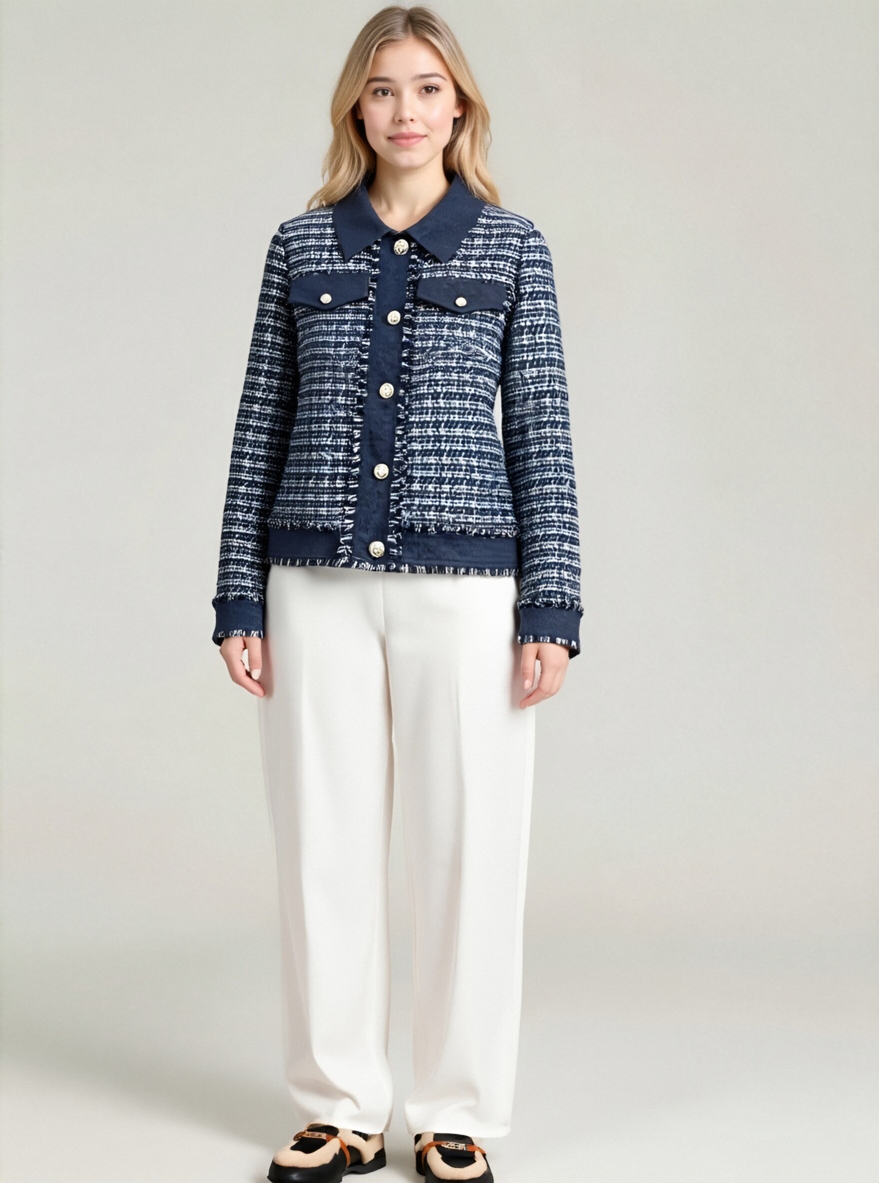 Navy Blue Tweed Jacket