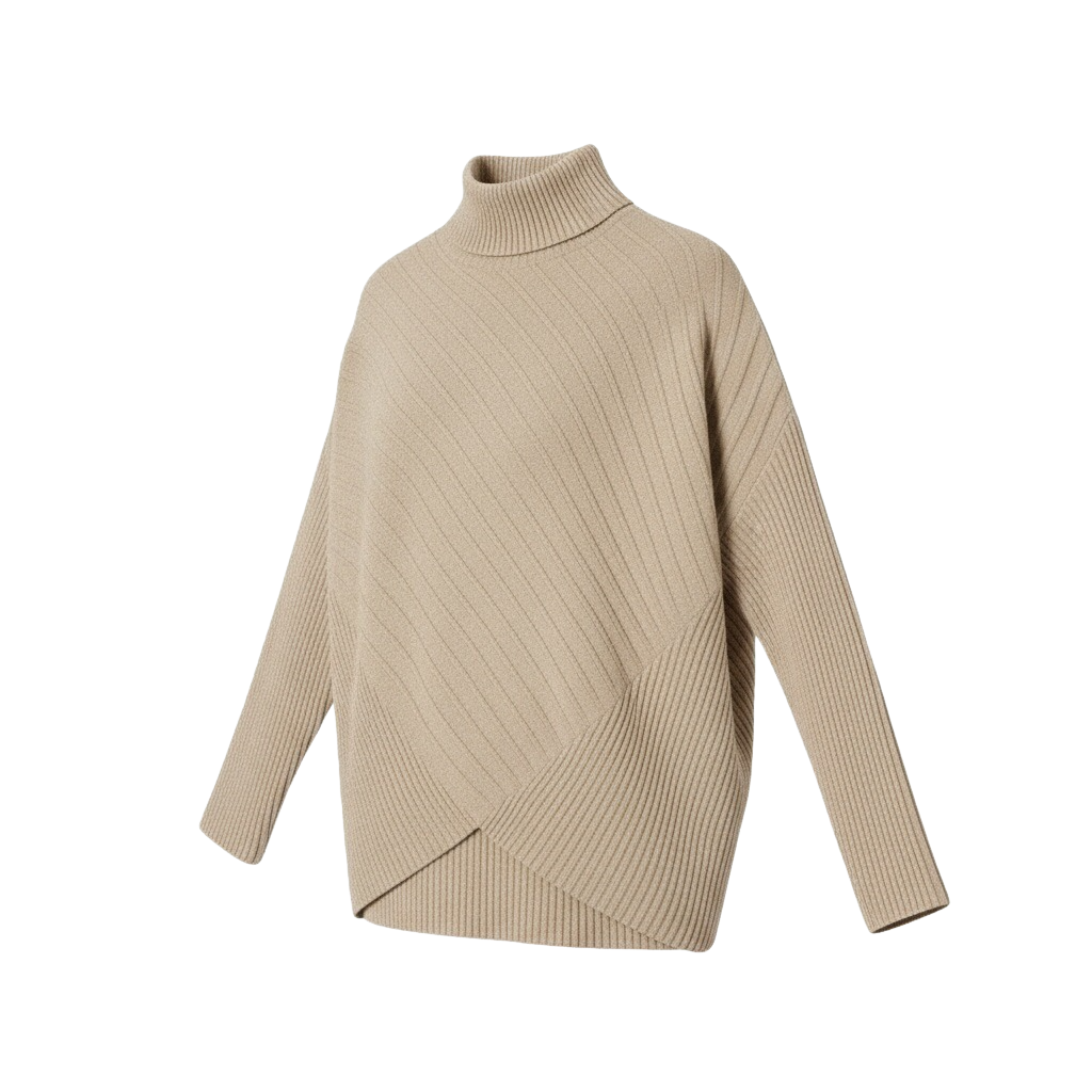 Beige Turtleneck Knit Sweater