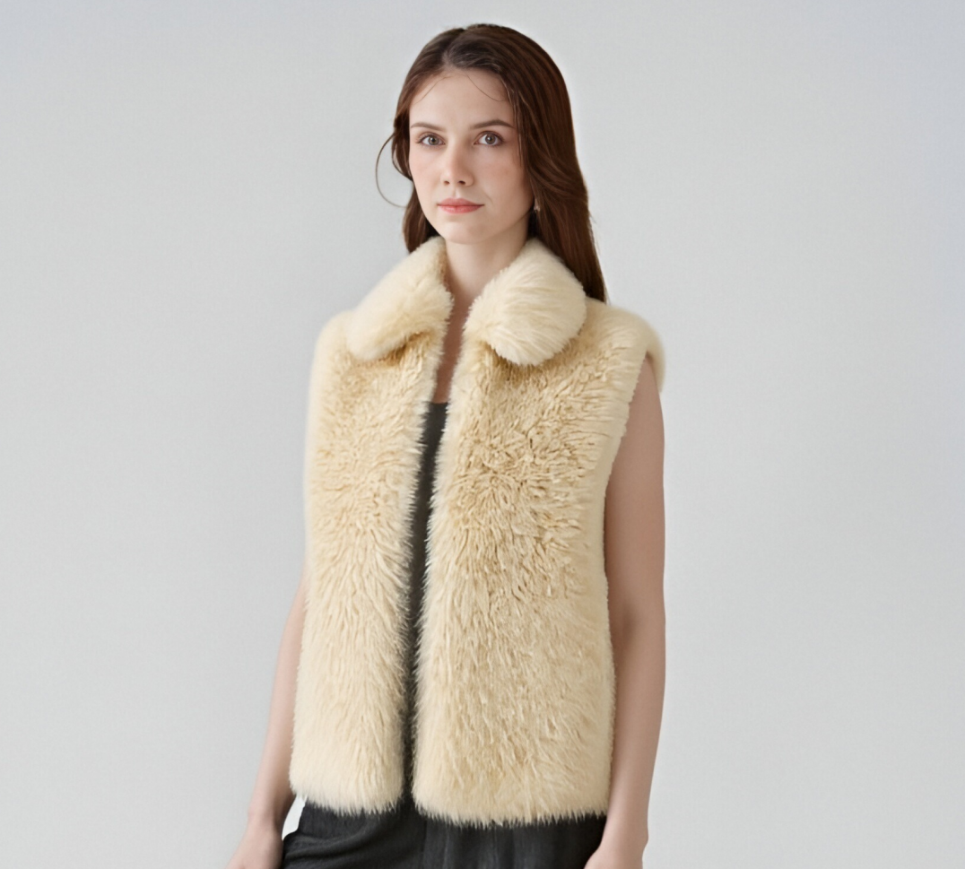 Beige faux fur vest