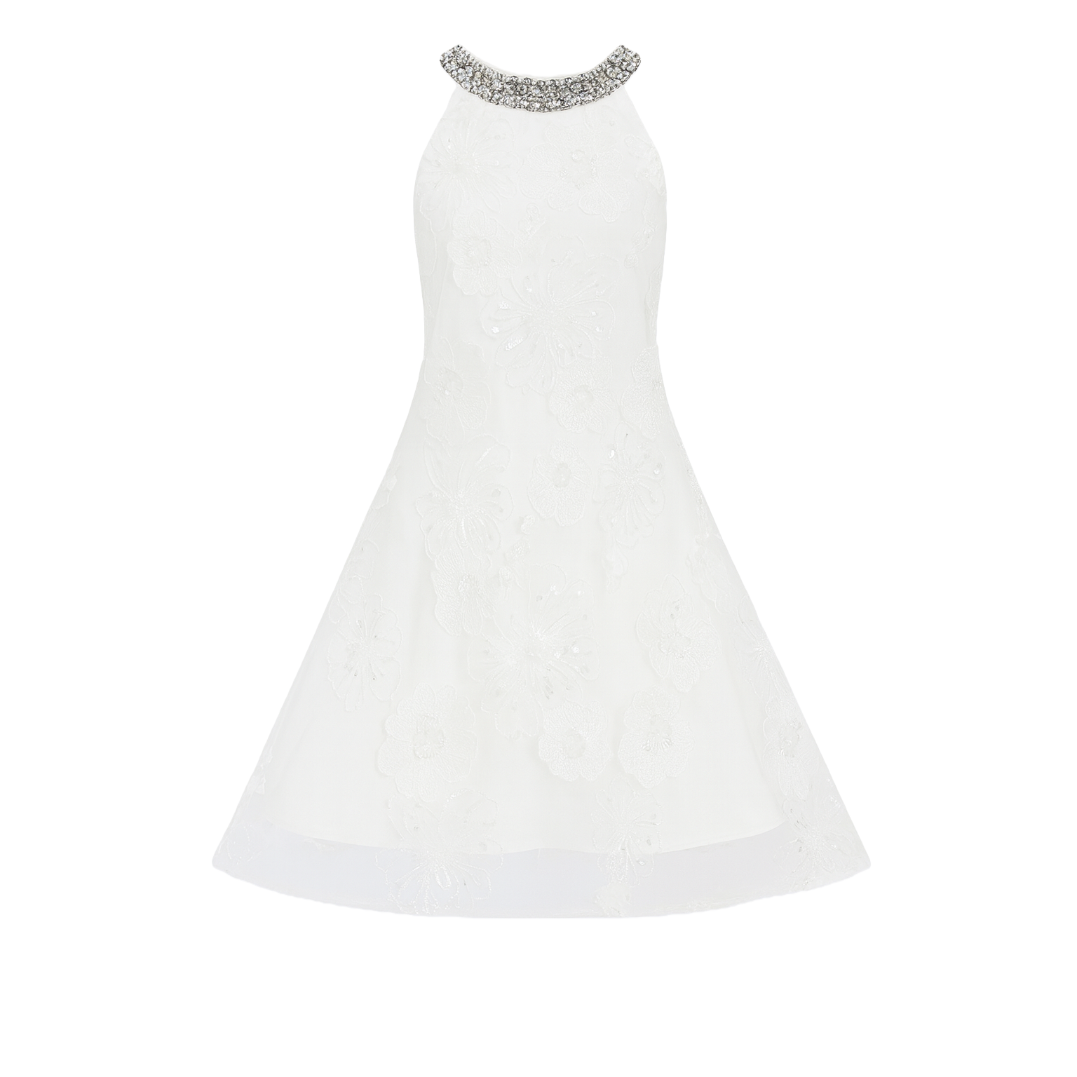 Embellished White Floral Dress