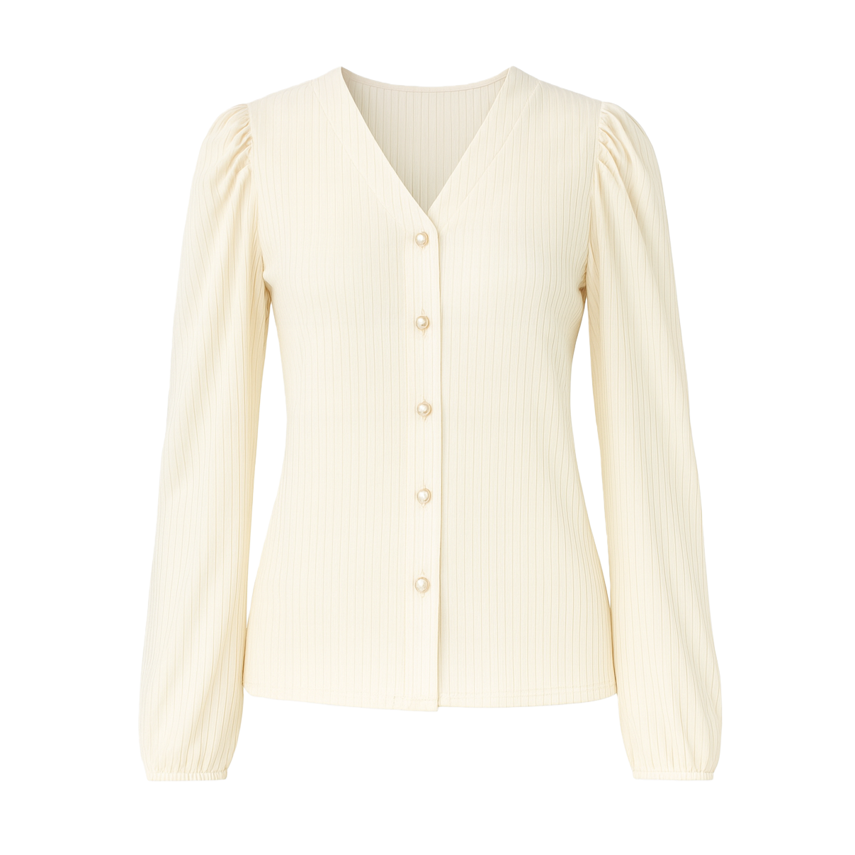 Cream V-Neck Button-Up Blouse