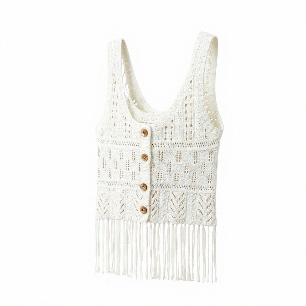 Crochet Knit Fringe Vest