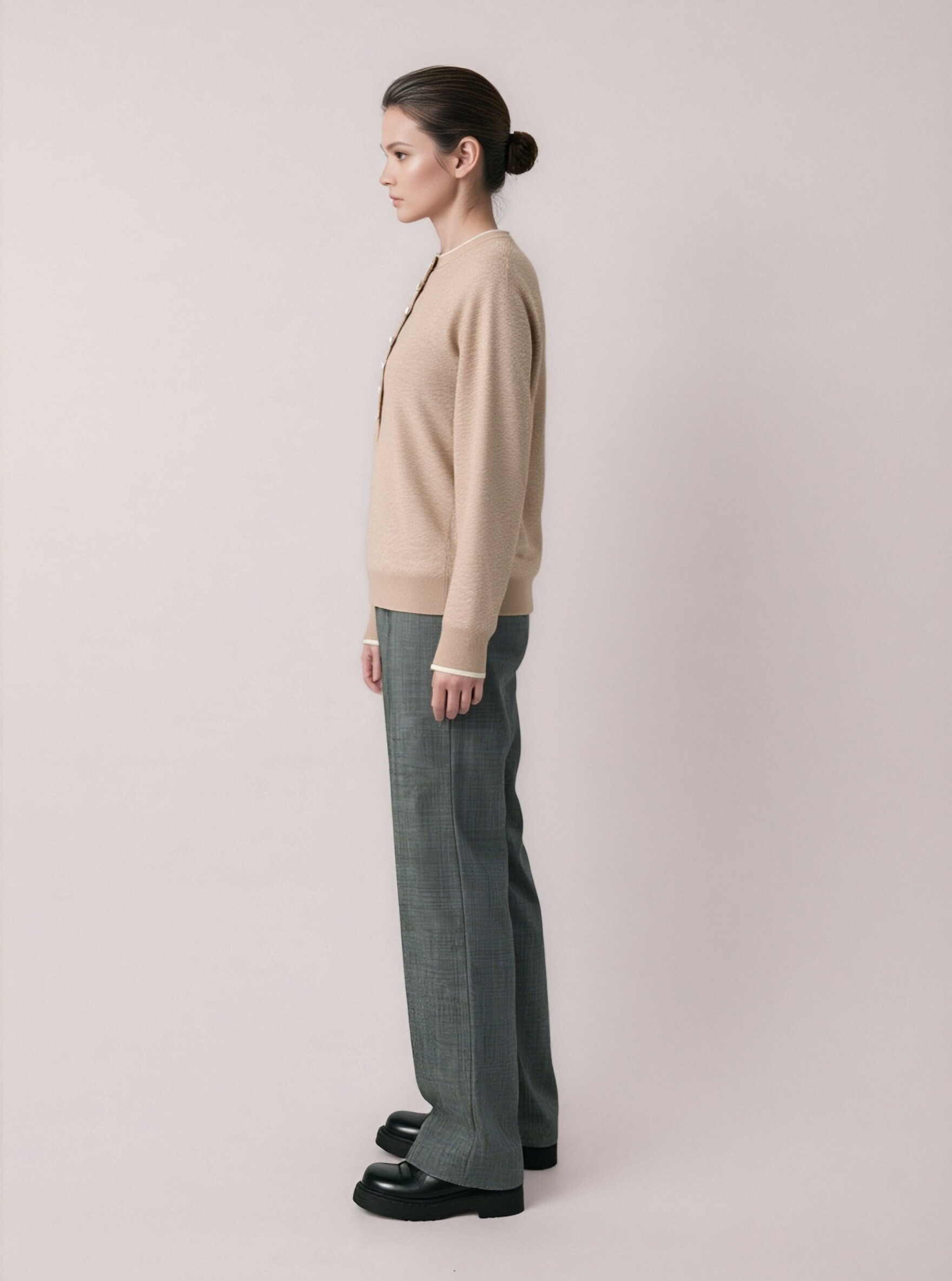 Beige Ribbed Knit Sweater