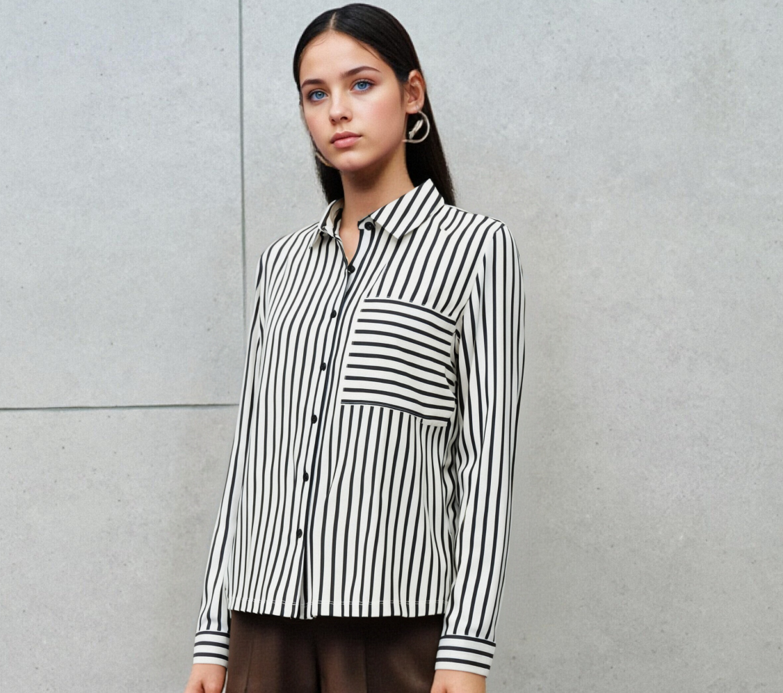 Ivory and Black Striped Shirt