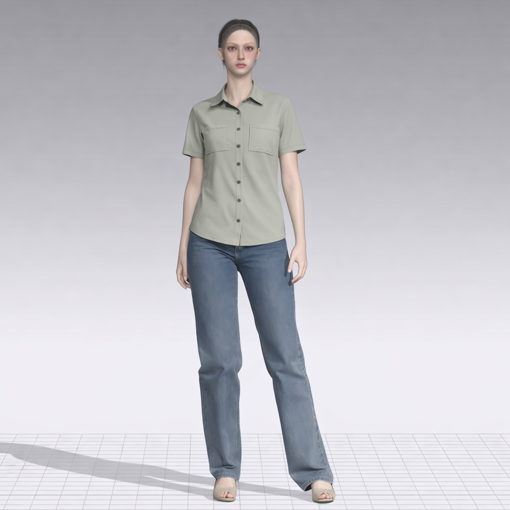 Classic Short Sleeve Button-Up Blouse