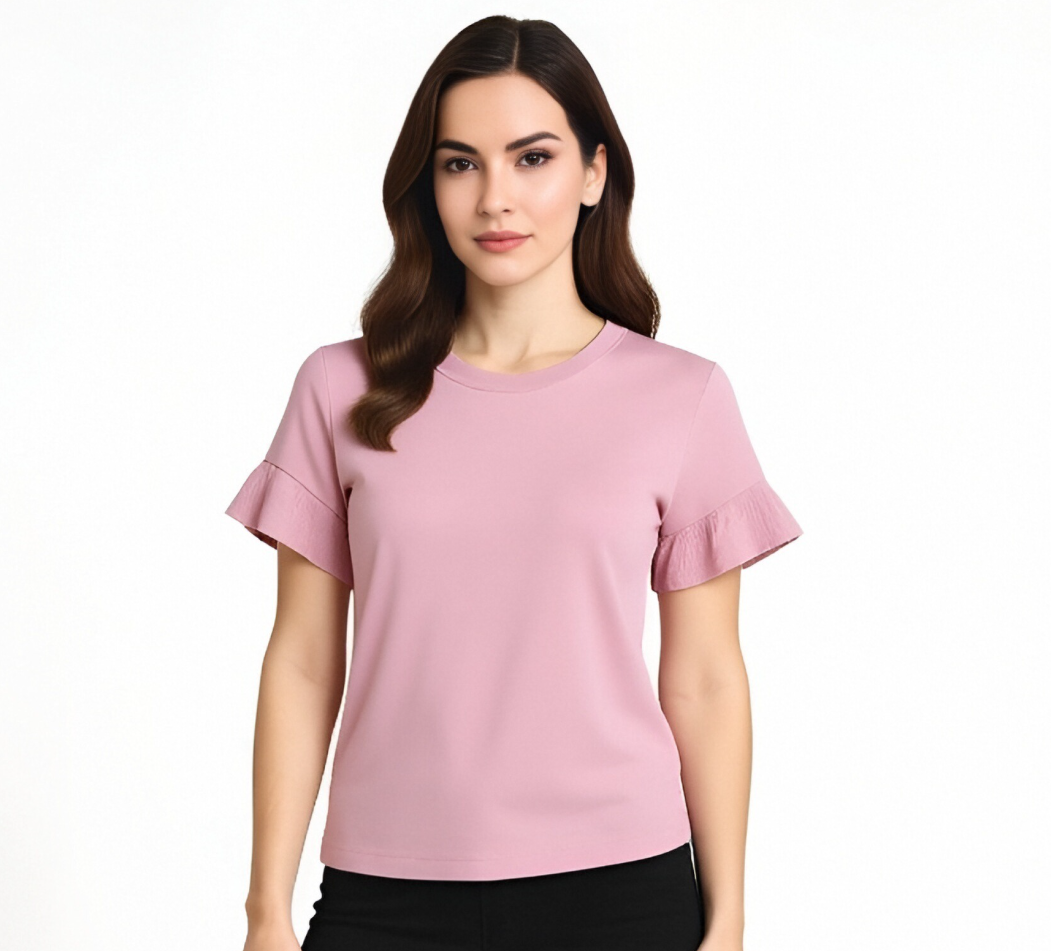 Pink Ruffle Sleeve T-Shirt