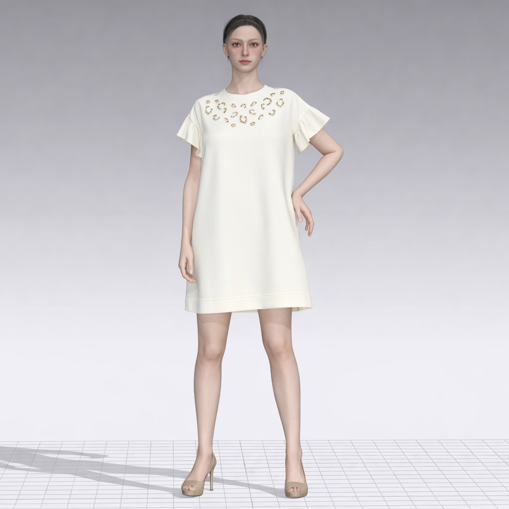 Embroidered Ruffle Sleeve Dress