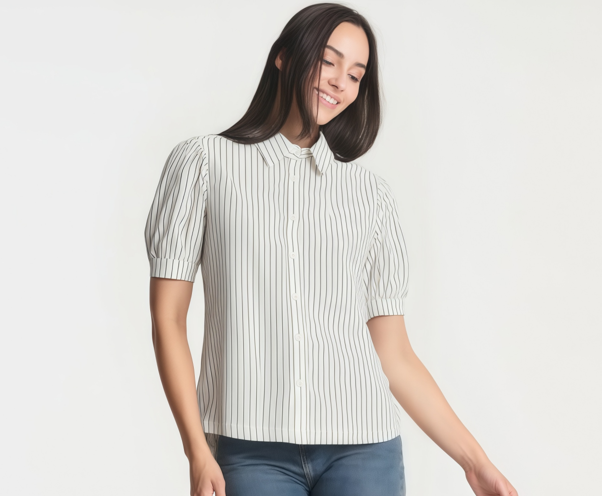 White Striped Button-Up Shirt
